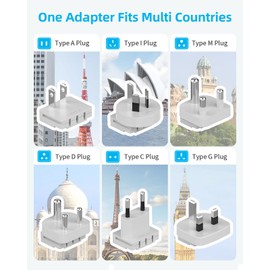 International Power Adapter Set, US to Worldwide Universal Travel Adapter- 4 AC Outlets 4 USB Ports (2 USB C), Type C/G/A/I/D/M Detachable Charger Plug for EU/UK/AUS/Japan/South Africa