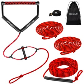 SETYPARY 75FT Wakeboard Rope and Handle, Floating Water Ski Rope for Watersports, 4 Sections Ski Ropes for Water Skiing, Kneeboarding, Wakeboarding (Red & Black)