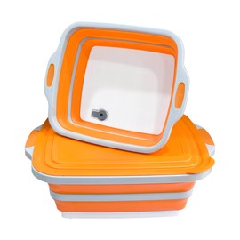 New 2.0-BBQ Collapsible Cutting Board For Meal Prep- Food Storage with lid- Meat Shredder Claws Tool- BBQ Prep Tub with Lid -Orange