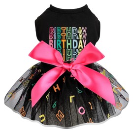 Dog Birthday Outfit: Colorful Alphabet Mesh Dresses, Summer Tutu Princess Pet Puppy Clothing, XS, Black