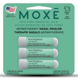 MOXĒ Eucalyptus Essential Oil Nasal Inhaler, Sinus & Congestion Relief, Daily Relaxation, Stress Relief, Therapeutic No-Mess Aromatherapy, Pure and Natural, Made in USA (3 Pack) packaging may vary