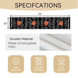 Basketball Court Table Runner, Black, 72x13 Inch