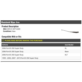 Marketplace Auto Parts Windshield Wiper Arm - Compatible with 1999-2019 Ford E-350 Super Duty