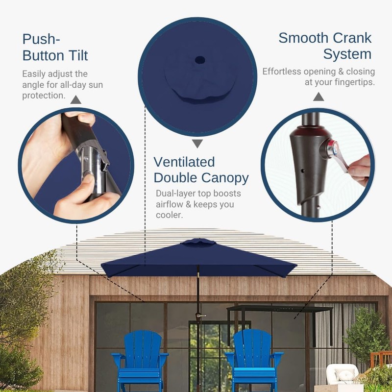 Patio Kingdom 6.5' x 10' Rectangular Patio Umbrella Large Outdoor