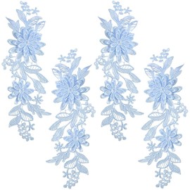 CABODYALS 2 Pairs 4Pcs Blue Lace Flower Applique Vintage 3D Floral Embroidery Appliques Polyester Soild Embroidered Sew on Patches for Sewing Making Crafts Dresses Gowns Wedding Headpiece Decor DIY