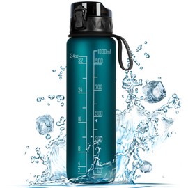 FULDENT Water Bottle 1L Sports Water Bottle BPA Free with Non-Slip Rubber Handle for Bike, Outdoor, School, Gym