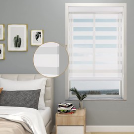 Changshade Custom Size Cordless Zebra Shades Free- Stop Light Filtering Sheer Blinds for Indoor Windows Dual Layer Fabric Blind for Light Control Privacy Offices Home Easy Installation,White