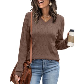 SAMPEEL Fall Sweaters for Women Trendy 2025 Winter Clothing V Neck Business Casual Teacher Outfits Chocolate Brown L