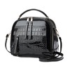 Patent Leather Handbag Multi Pockets Top-handle Satchels Stone Pattern Shoulder Bags All Around Zipper Crossbody Purse, Black
