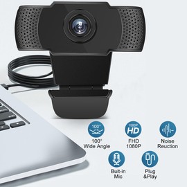 RUOVXWU Webcam for PC with Microphone 1080P Full HD Plug and Play USB Web Camera for Desktop & Laptop Clear Stereo Audio for Conference, Zoom, Skype, Facetime, Windows, Linux, and macOS
