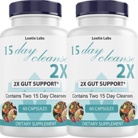 15 Day Cleanse 2X - Double Gut & Colon Support - Advanced Gut Cleanse Detox for Women & Men with Alfalfa, Cascara Sagrada, Probiotics & Psyllium Husk - Non-GMO - Made in USA - 60 Capsules (2 Bottles)