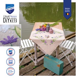 Vervaco Embroidery Kit Tablecloth Embroidery Set Adults Pre-Printed Purple Garden Splendour Embroidery Blankets Blanket Embroidery Kit Flat Stitch Approx. 77 x 77 cm Embroidery Set Creative Gift