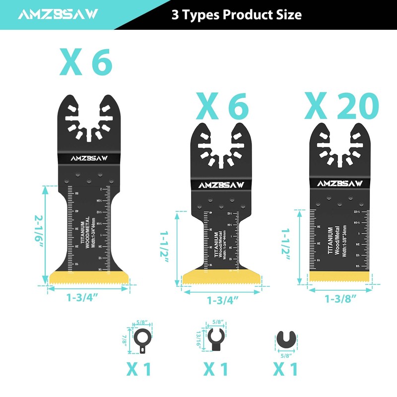 AMZBSAW 32PCS Titanium Oscillating Saw Blades Metal Cutting, Multi Tool