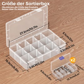 Pack of 3 Sorting Boxes for Small Parts, Plastic Sorting Box, Storage Box with Compartments, Adjustable Assortment Box, Small Organiser Box for Beads, Jewellery, Earrings, Hair Scrunchie, Screws