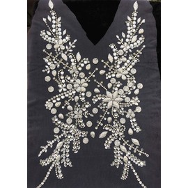 Sew on Sequin Crystal Rhinestones Beaded Clothes Appliques and Back Patches for Sewing Clothes Wedding Bridal Dress Decorative (Silver, 12x21 inch)