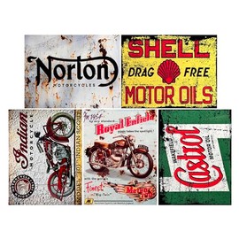 Vintage Classic Bike Sign Collection (5 pack), Garage Signs, Gift for Him, Home Pub, Indoor and Outdoor