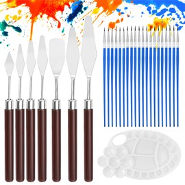 28PCS Palette Knife Set with 1 Painting Palette & 20 Painting Pen Tools, Stainless Steel Oil Painting Pallet Knife, Redwood Handle Art Spatula Accessories Supplies for Artists Canvas Acrylic Painting