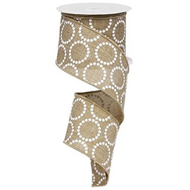 Pearl Beads Circles Canvas Wired Edge Ribbon - 10 Yards (Pale Pink, 2.5")