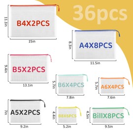 YOPCDJ 36pcs Mesh Zipper Pouch Bags,12 Colors for Storage Bags with Zipper, 8 Sizes for Reusable Plastic Zip Organizer for Travel Cosmetics