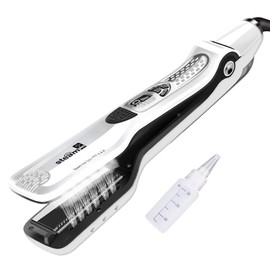 Plancha de pelo profesional de vapor de salón de peluquería, nano-titanio, cerámica de vapor con peine extraíble, LCD digital, 5 niveles de...        