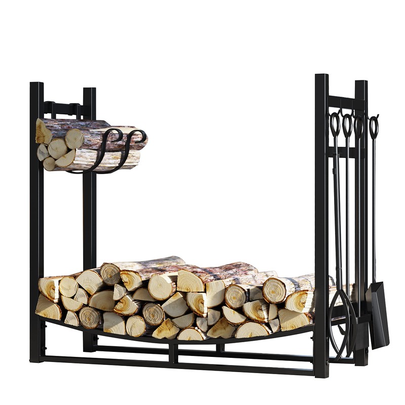 Fire Beauty Fireplace Log Rack with Kindling Holder and Firewood