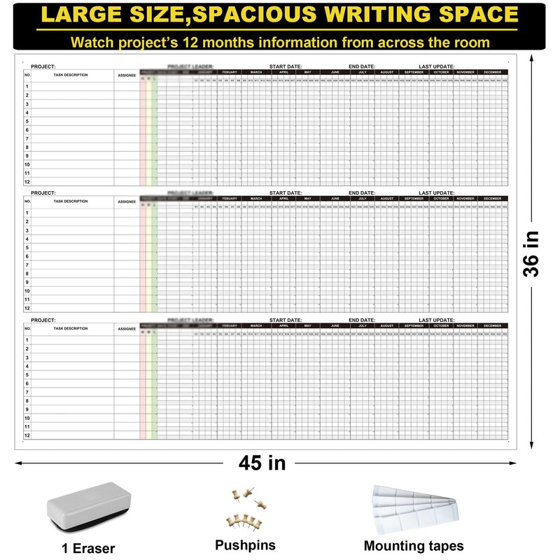 Dry Erase Visual Project Gantt Chart,36“x45”