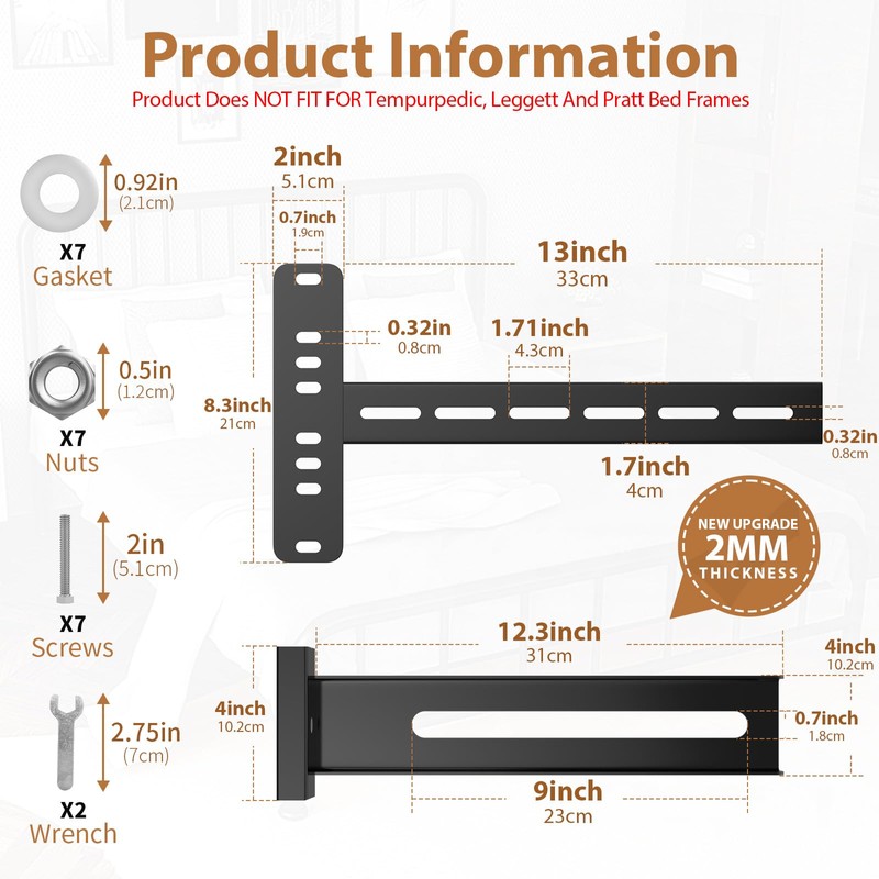 Universal Bed Headboard Brackets, Adjustable Bed Base for Twin/King/Queen/Full Size