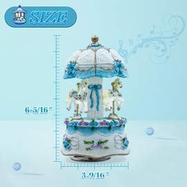 AttoShow Carousel Music Box，Luxury Color Change LED Light Music Box,Luminous Rotating 3-Horse Musical Box Box for Girls Birthday Valentine Gift (You are My Sunshine, Blue)