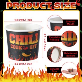 Teenyyou 100 Pcs Chili Cook off Decorations mini Chili Cook off Cups Disposable Food Sample Cups Small Chili Cook off Tasting Paper Cups for Chili Cook off Mexican Party Supplies (2 oz)