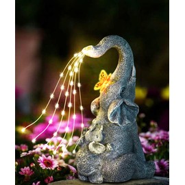 Qeeman Solar Elephant Statues for Garden Decor: Outdoor Ornaments for Lawn Sculptures Balcony Patio Porch Front Yard Ornaments- Birthday Gifts for Mom Grandma