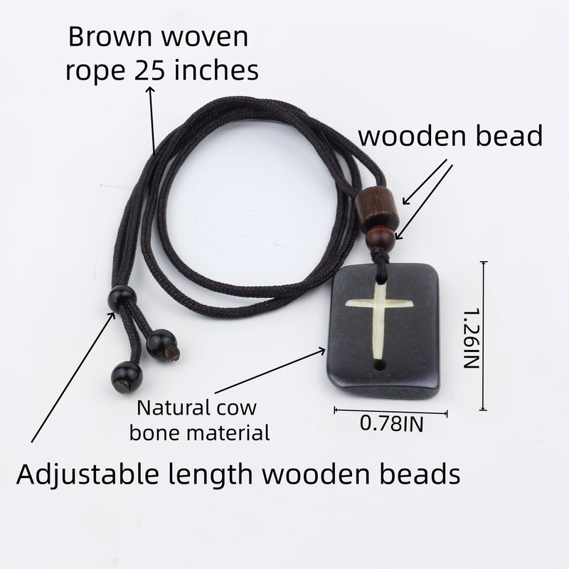 Joddfly Bone Cross Pendant Necklace, 25 Inch Adjustable