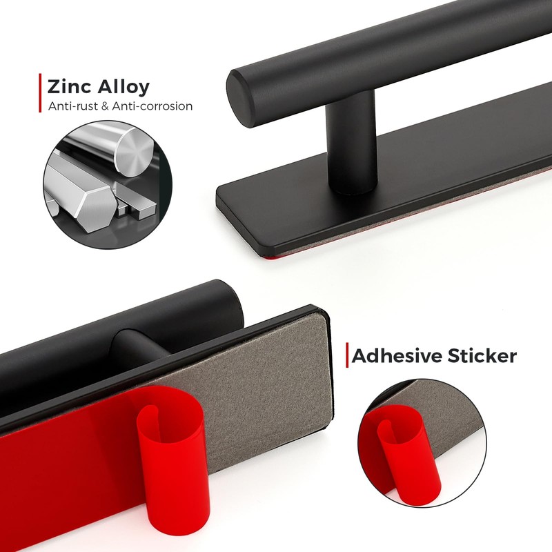 Ravinte 8 Pack Adhesive Cabinet Handles, Stick on Black Cabinet