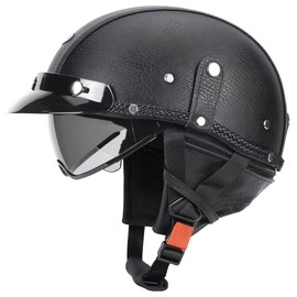 QUICKOOL Half Helmet Motorcycle Men Women Adult Open Face Motorcycle Helmets with Sun Retractable Visor DOT Certified (Black-Smoke Tint Visor,XL)