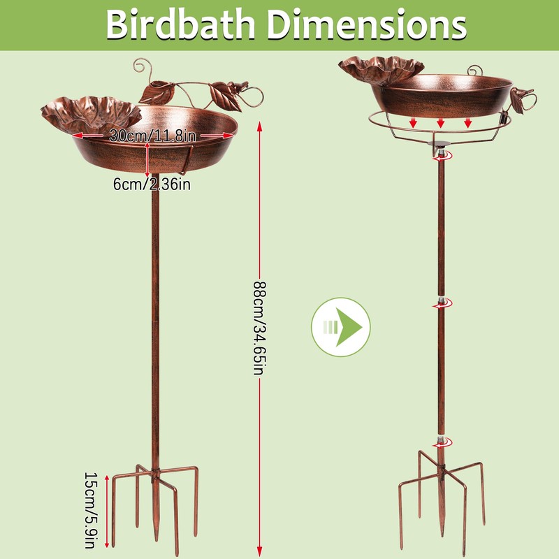 Echaprey Metal Bird Bath Outdoor Removable Bowl Heavy Duty Rustproof