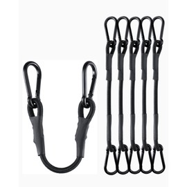 10" Short Small Carabiner Bungee Cord with 190 Lbs Max Break Strength, 6 Pcs Black Mini UV Resistant Bungee Straps with Upgraded Carabiner Hooks, Great for Cargo, Tent, Bike, Kayak Boat, Luggage, etc