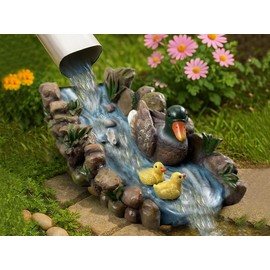 Mallard Duck Statue Splash Block Gutter Downspout Extensions Garden Decor, Decorative of Gutters Downspout Rain Concrete Pond Splash Block, Duck Family Gutter Downspout Accessory, 13.4" L x 6.3" W