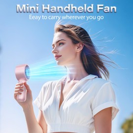 Handheld Fan - Portable Handheld Turbo Fan Rechargeable with Lanyard, 5 Speed Winds, LED Display Battery Powered, Lightweight Personal Cooling for Outdoor, Travel, Hot Flashes Makeup, Men, Women