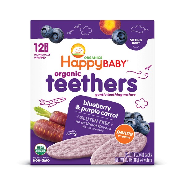 Happy Baby Gentle Teethers Organic Teething Wafers Blueberry Purple Carrot,