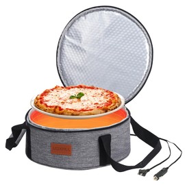 Round Food Warmer Electric Casserole Carrier - Large Heated Lunch Bag for Car Truck, 12V/24V/110V, Thermos for hot food for Potluck Cookouts Parties Picnic,Pie Carrier Bag