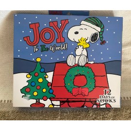 Snoopy Peanuts Men’s Socks, 12 Days Of Christmas Gift Box, Size 6-12