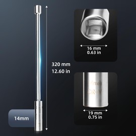 Spark Plug Wrench 14 mm 360° Rotating Lengthen Magnetic Spark Plug Socket Wrench for Removing and Installing Spark Plugs, 12-Point and Thin-Walled Design