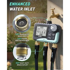 RAINPOINT 3‑Zone Water Timer, Brass Inlet & Outlet, 2027 Upgraded Enhanced Waterproof LCD, 3 Custom Watering Plans, IP65 Sprinkler Timer, Rain Delay, Manual‑Automatic Watering for Yard Lawn Greenhouse