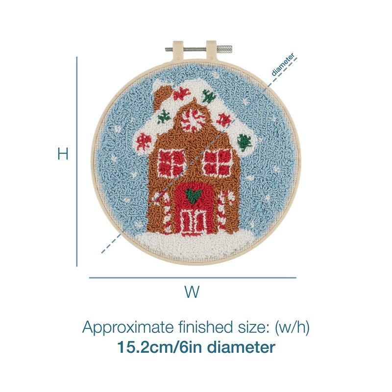 Trimits Embroidery Punch Needle Hoop Kits, 15.2cm 6”, Gingerbread House