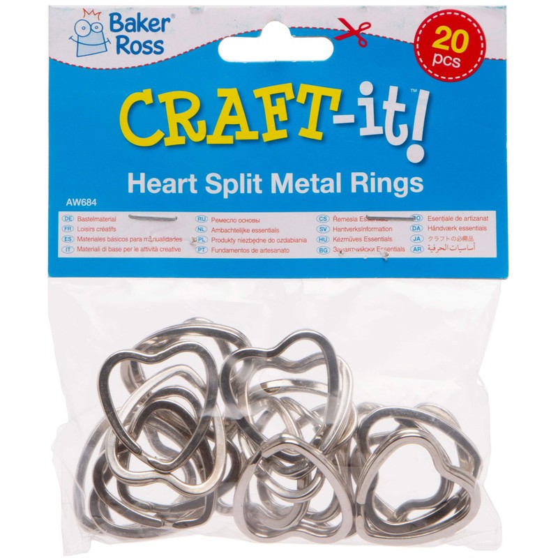 Baker Ross AW684 Heart Shaped Split Metal Rings (Pack of