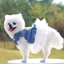 XIAOYU Dog Dresses Pet Bowknot Princess Skirt Summer Denin Dog Vest Shirts Summer Dress Cute Wedding Party Dresses Pet Clothing for Small Dogs and Cats, White, L
