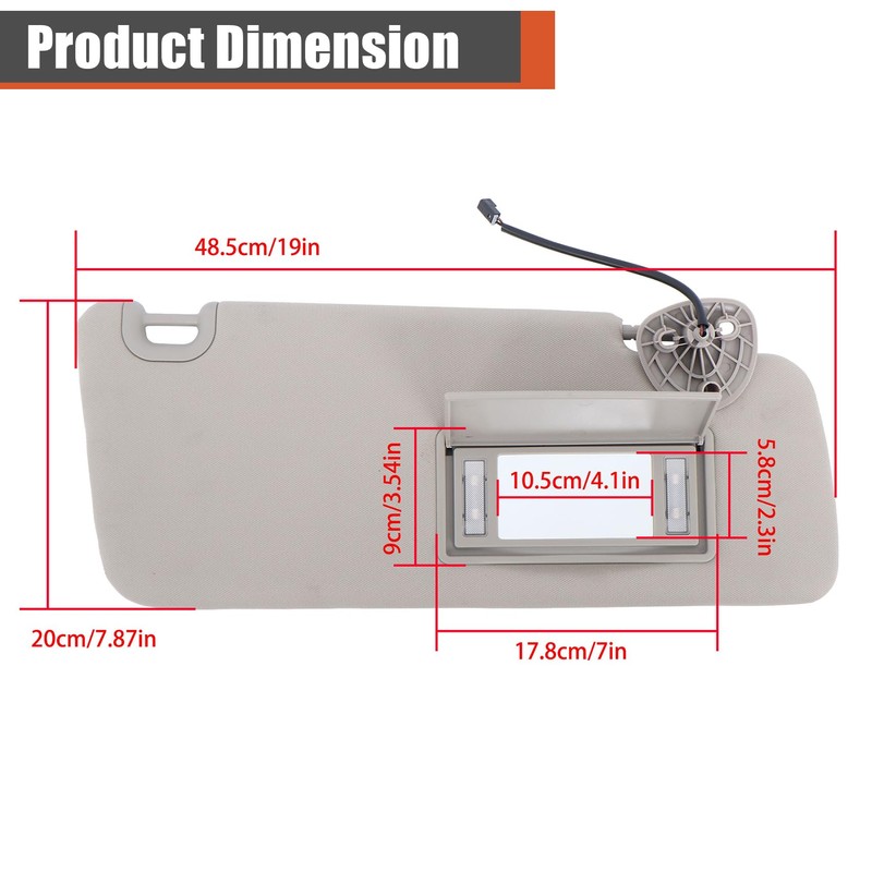 labwork Gray Sun Visor Passenger Side with Mirror and Light
