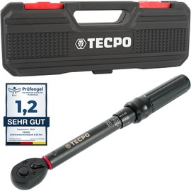TECPO Torque Wrench 1/4 Inch, 5-25 Nm, Sliding Lock for Fixation, with Click Signal, Calibrated with ±3% Accuracy, Fine Scale 0.1 Nm, Length 250 mm, Car Kilo Wrench Made of Chrome Vanadium Steel