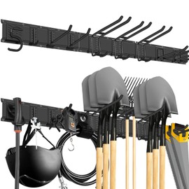 XUUHOOG 48-Inch Adjustable Garage Wall Tool Organizer with Black High-Strength Steel Tracks and Blue Rubber-Coated hooks - Heavy-Duty Hanger Rack for Tools, Brooms, and Toothbrush Holders - Wall Mount