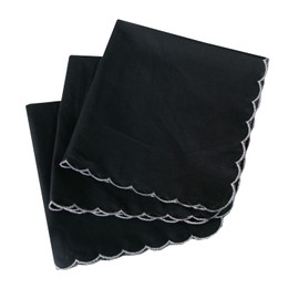 MZLIU Women Black Handkerchiefs Cotton Hankies with Embroidered Scalloped Edge 3 Pcs