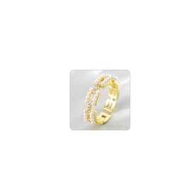 Jewigo Gold Rings for Women 18K Gold Plated Rings Cubic Zirconia Pearl Rings Adjustable Stacking Open Ring